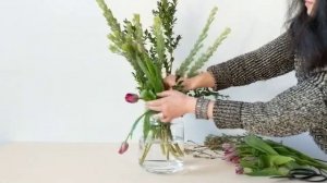 Tulip and wooly bush flower arrangement