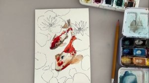 Как НАРИСОВАТЬ?? Рисуем КАРПЫ КОИ акварелью | ТЕХНИКА акварельного скетчинга | Пошаговый урок