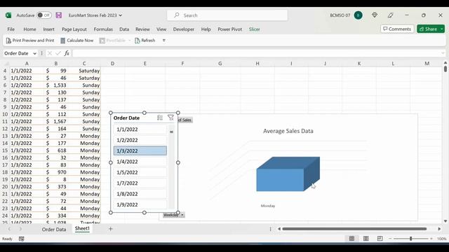 Excel Dynamic Pivot Charts with Slicer - Show Value by Weekday Name