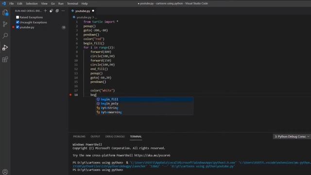 Youtube logo using turtle module in python using vs code