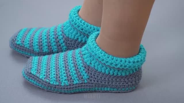 Вязание крючком тапочек “Полосками” на подошве - МК  для начинающих!