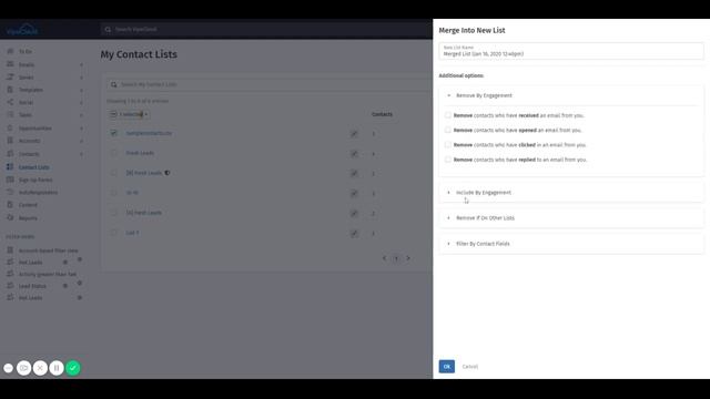 Sorting Contact Lists By Engagement In VipeCloud - The Best Small Business Marketing CRM