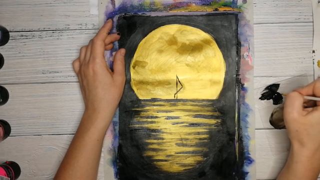Как нарисовать фламинго. Интерьерная картина. Рисуем всего двумя красками. Черный, желтый.