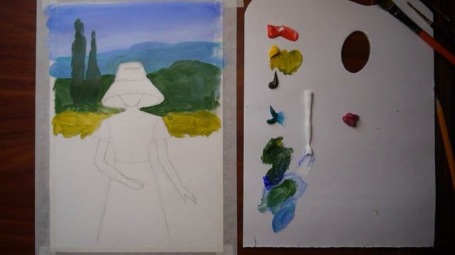 Пейзаж с девушкой//Акрил//Гуашь смотреть онлайн