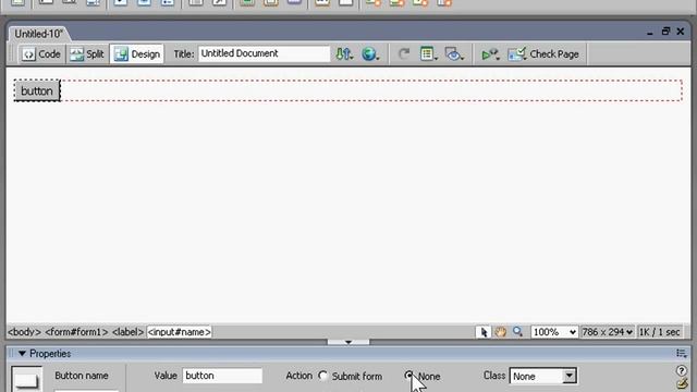 Кнопка в форме в Adobe Dreamweaver CS3 смотреть онлайн