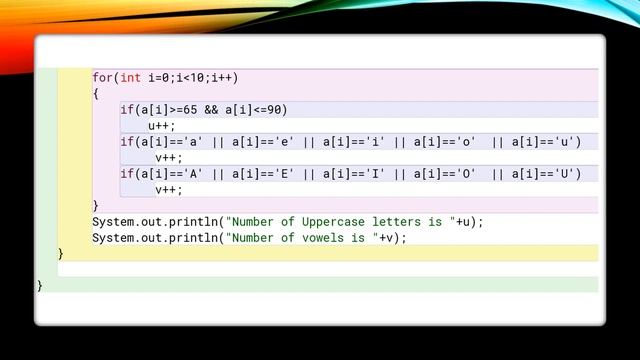 Program to print uppercase characters and vowel in an array (board sample program)