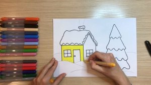 Зимний пейзаж легко Зима рисунок для детей Легкие рисунки Домик рисунок карандашом Рисуем зиму