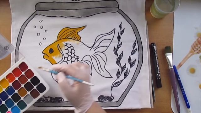 Рисование на ткани "Золотая рыбка". Педагог Мирошниченко Оксана Владимировна смотреть онлайн