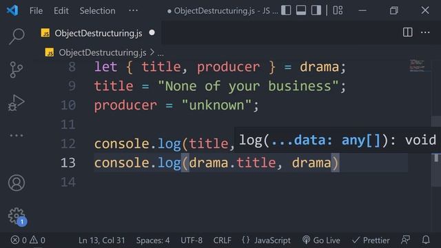 JavaScript Tutorial Object Destructuring / JS For React.js