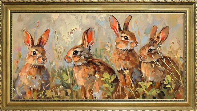 EASTER BUNNY FREE TV ART WALLPAPER SCREENSAVER BACKGROUND VINTAGE FRAMED SAMSUNG TV ART OIL PAINTIN смотреть онлайн