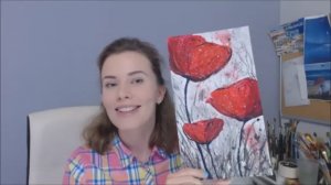 Как нарисовать красные маки на сером фоне акриловыми красками