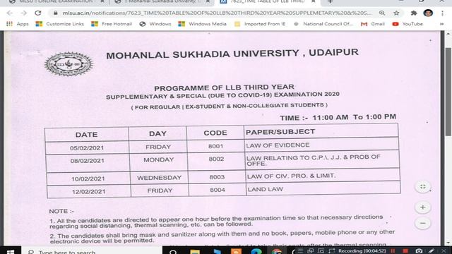 MLSU Supplementary Exam 2020 Date Extended | MLSU Supplementary Exam Time Table Released