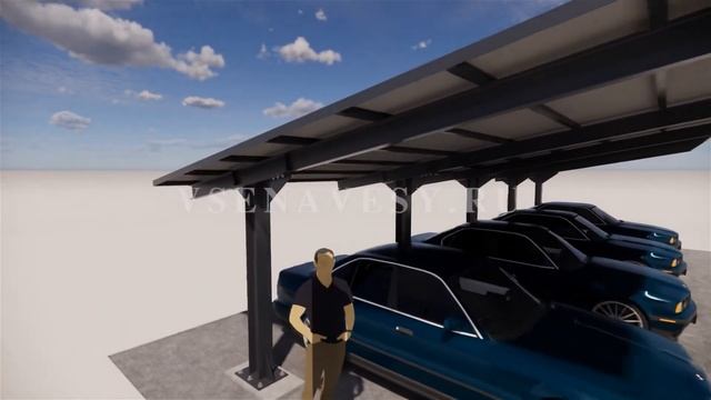 Металлический консольный навес для 4-х легковых автомобилей (крытая парковка) с односкатной крышей