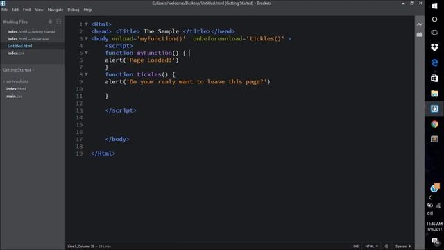Javscript Tutorial:How to display an alert when the user Enters or leaves you page!
