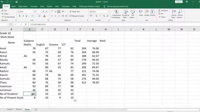 MS Excel for Beginners in Sinhala - Student Marksheet Calculation | ictBeyond