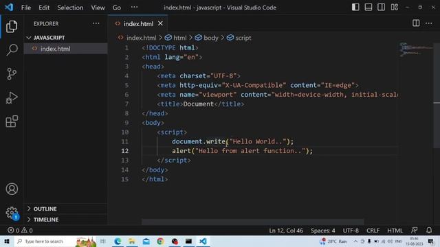 How to write javascript in HTML document using script tag