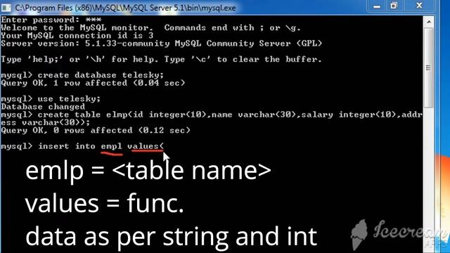 MySql in 5:00 minutes || Create database, table and insert values || by Telesky || MySql Tutorial.