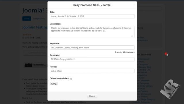 EFSEO - Easy Frontend SEO - Joomla! 3.x Tutorial