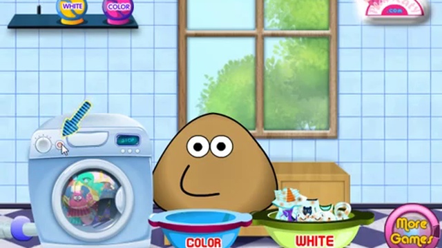 Мультик ИГРА для ДЕТЕЙ - POU. ПОУ стирает одежду. POU washes clothes. Funny Game for Kids