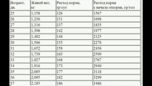 Показатели роста и количества корма по дням. Бройлер Росс 708