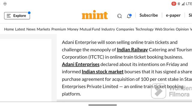 ADANI ENTERPRISES || IRCTC || Stock Market || Monopoly || Online Train Tickets || Mint Report ||