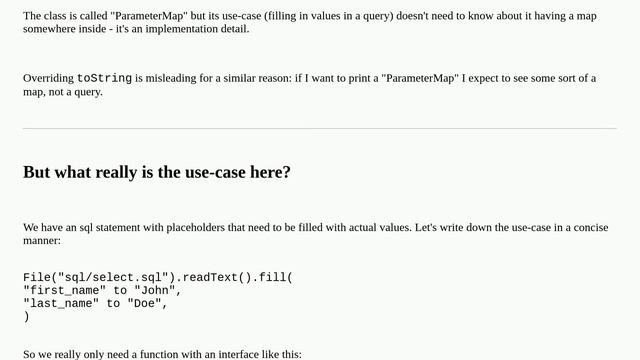 Codereview: Mapping named parameters to indices for PreparedStatement