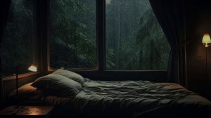 Soothing Rain Sound - Rainy Night in Cozy Room Ambience with Soft Piano Music, Heavy Rain