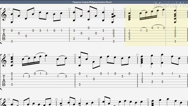Guitar TAB - Wolfgang Amadeus Mozart : Papagenos Song | Tutorial Sheet Lesson #iMn
