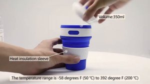 Стакан силиконовый складной с крышкой для холодных и горячих напитков, объем 350 мл