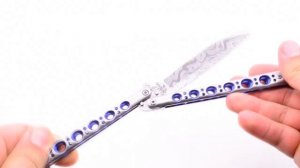 Балисонг Benchmade 42 Blue - нож бабочка с узором на клинке  - лучший нож для флиппинга