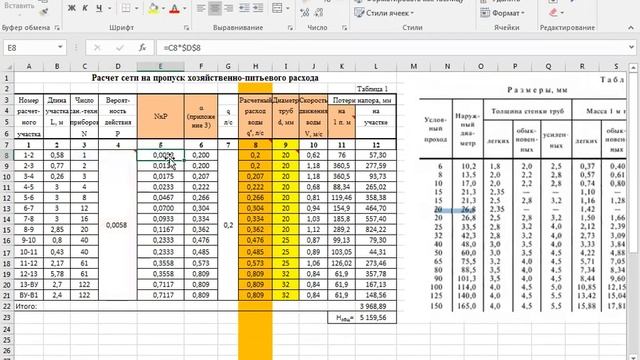 Видео 6. Расчет холодного водоснабжения для многоквартирного дома, заполнение гидравлической таблиц смотреть онлайн