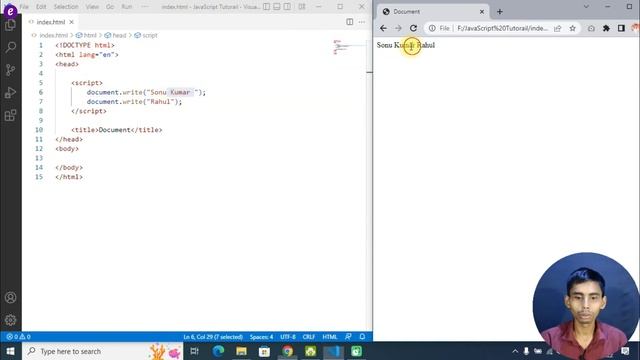 JavaScript tutorial: How to write javascript program in visual studio code | inpage & External page