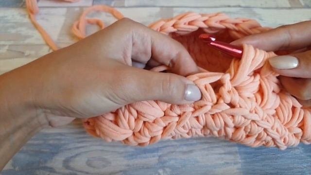 Корзинка из трикотажной пряжи узором Звездочки или Жасмин