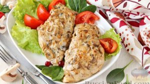 Сочная курочка.
КУРИНОЕ ФИЛЕ, ЗАПЕЧЁННОЕ СО ШПИНАТОМ И ГРИБАМИ