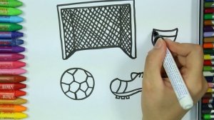 Как рисовать футбольная обувь - футбольные ворота и футбольный мяч раскраска - Как рисовать и цвет