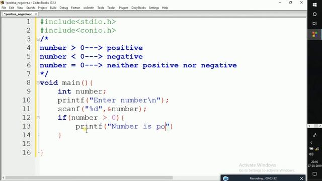 6.Simple C Program to Check Whether a Number is Positive or Negative