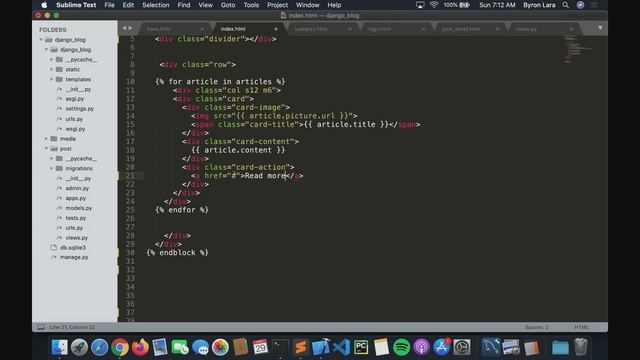 Django 3.0 Tutorial articles / news website |  Templates