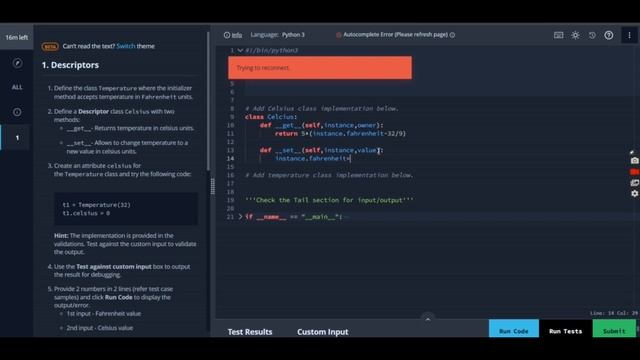 | Python-Miniproject | Descriptors | Frescoplay | HandsOn | Hackerank |