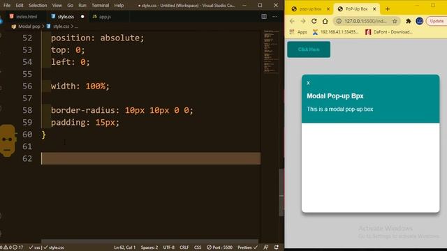 Modal pop up box with css and Javascript