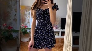 Beyouare ruffles floral print dress women summer slash neck puff sleeve hem lace up high waist slim
