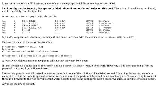 Amazon-EC2 ports not opened despite Security Groups and iptables configuration смотреть онлайн