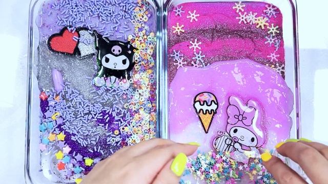 [ASMR] Mixing "Kuromi Purple VS Pink" Rainbow MakeUp Eyeshadow,Glitter,Clay Into Clear Slime (244) смотреть онлайн