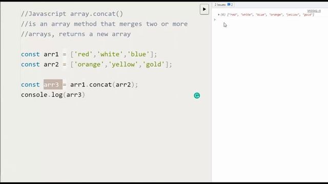 How to use the Javascript CONCAT array function to merge two are more  arrays