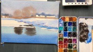 Зимний пейзаж акварелью | Пошаговые уроки рисования для начинающих | Евгения Саламатина