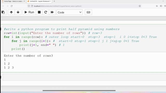L 30: Python Program to Print Half Pyramid Using Numbers | Printing Patterns in Python