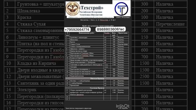 Техстрой" предоставляет все виды ремонтно-строительных работ в Ингушетии. тел: 7959 266 47 74 смотреть онлайн