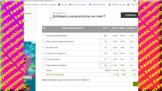 Как рассчитать калорийность блюда калькулятор калорийности продуктов для похудения Марафон похудени