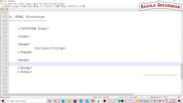 [HTML in Telugu]: Structure of an HTML Document | HTML Crash Course | Day   5