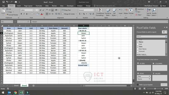 Microsoft Excel Pivot Table Part 01