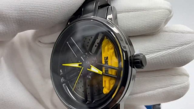 Наручные часы SKMEI, мужские, кварцевые, циферблат в виде диска с суппортом желтого цвета смотреть онлайн